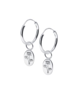 Water Lily Birth Flower Silver Hoop Earring Charms HO-2701